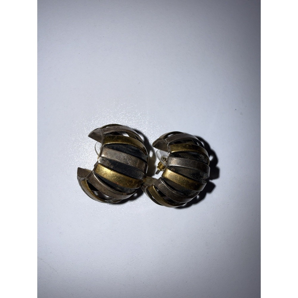 Vintage Mexican Taxco Signed 925 Sterling Silver Wide Hoop‎ Earrings Chunky